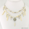 collier deux rangs éclats de pierre frange plume 0117038 naturel/beige collier deux rangs éclats de pierre frange plume 0117038 naturel/beige