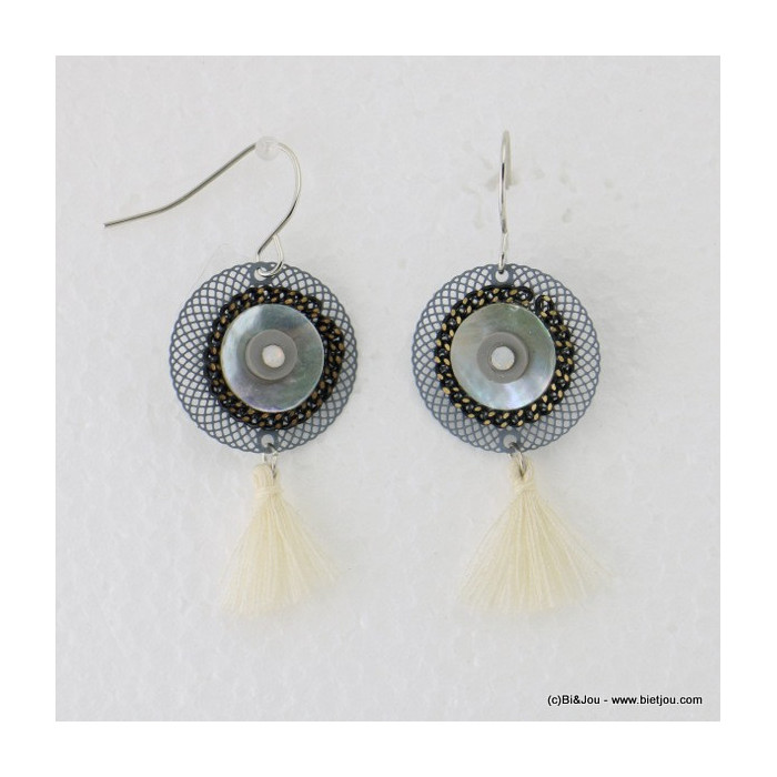boucles d'oreilles pendante filigrane pompon tassel fermoir crochet 0317006 noir boucles d'oreilles pendante filigrane pompon tassel fermoir crochet 0317006 noir