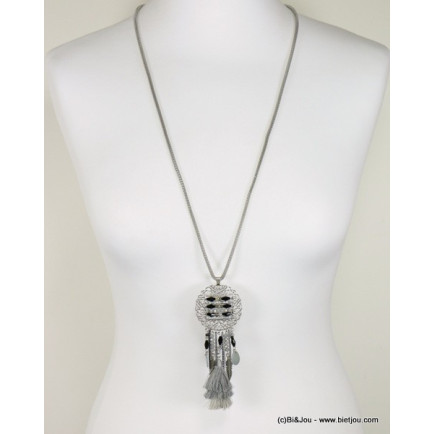 sautoir filigrane pompon tassel 0117056 gris foncé