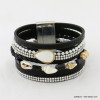 bracelet manchette simili-cuir aimanté coquillage feuille nacrée 0217027 noir