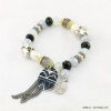 bracelet élastique pièce motif aztèque pompon tassel chaînes fines 0217164 noir