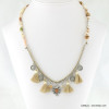 collier-bracelet 2en1 pompon tassel tissu fleur métallique sequin 0117072 naturel/beige