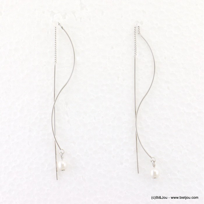 boucles d'oreilles enfile-aiguille minimaliste imitation perle 0317657 argenté