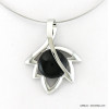 collier pendentif pierre d'onyx noire en forme de feuille 0117910