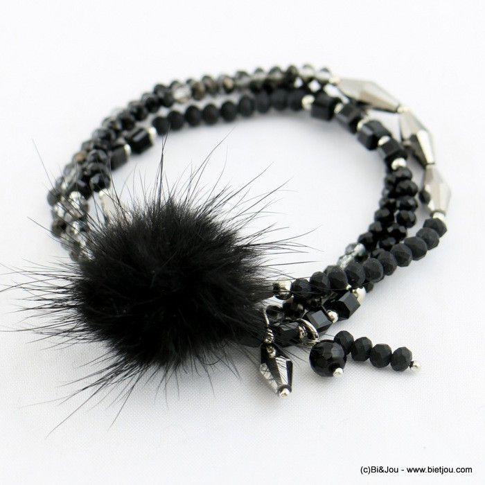 bracelet multi-rangs élastique boule de poil 0217927 noir
