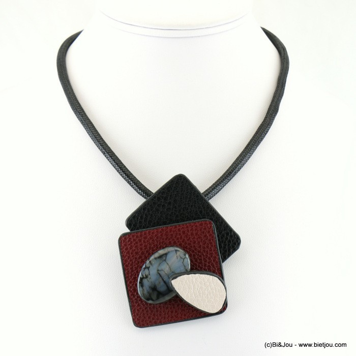 collier pendentif broche simili-cuir grainé pierre naturelle 0117920