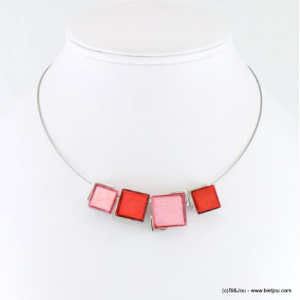 collier pendentif carrés résine colorée cable 0118049