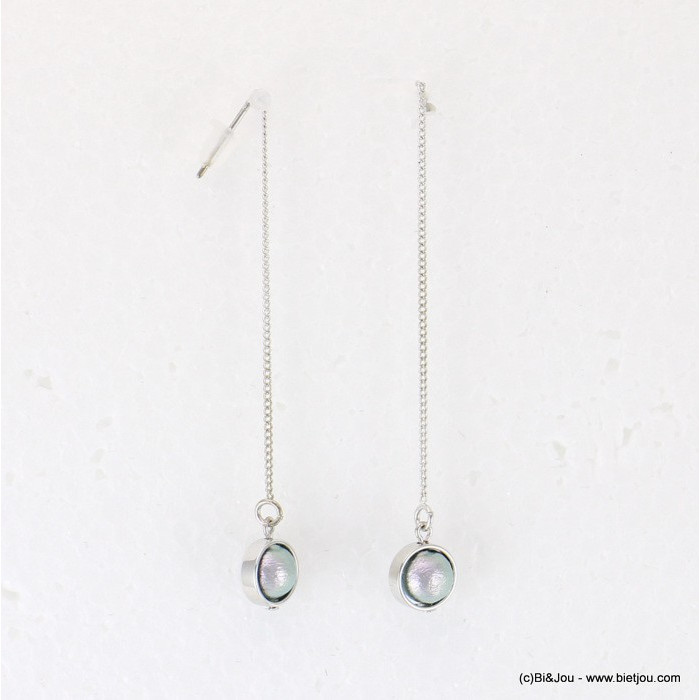 boucles d'oreilles passe-fil minimaliste perle de coton 0318092 gris clair
