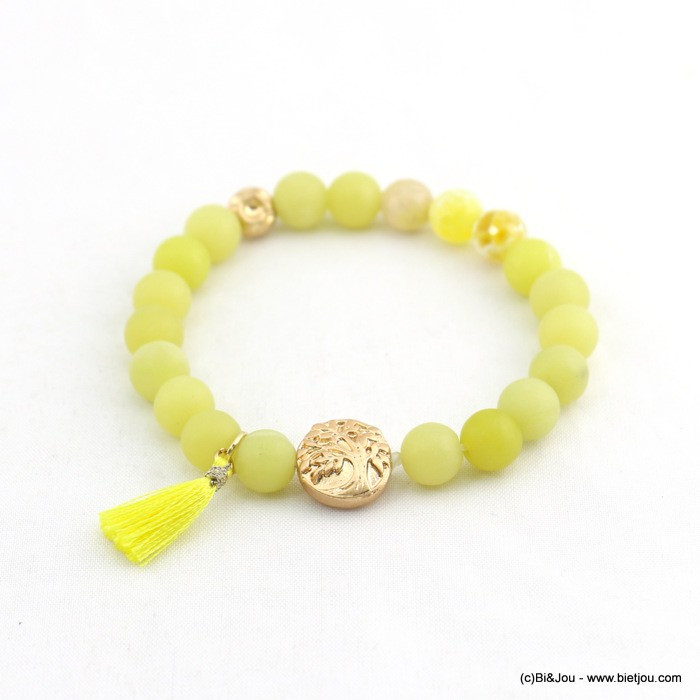bracelet élastique billes pierre naturelle 8mm arbre de vie métal 0218102 jaune