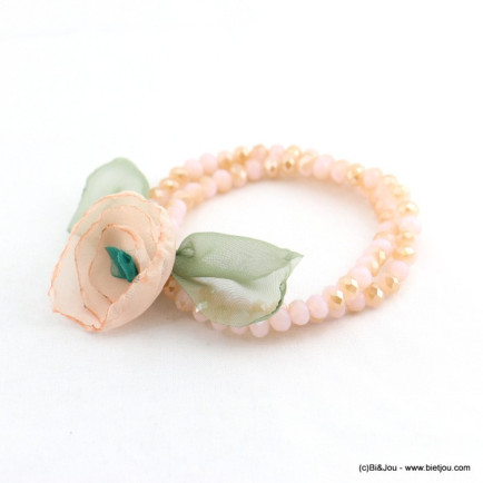 bracelet élastique double-rangs cristal fleur mousseline 0218070 rose