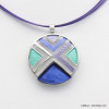 collier pendentif rond géométrique résine coloré câble multi-brins 0118529 bleu