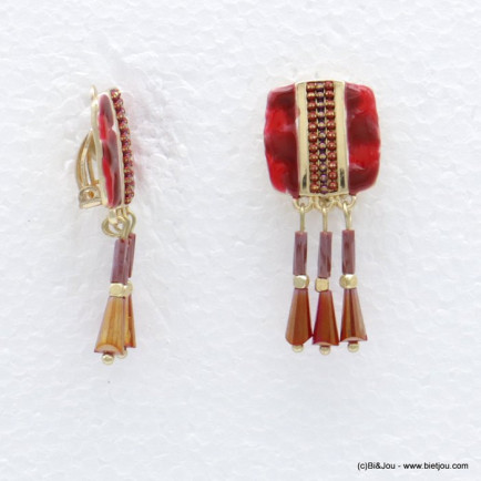 boucles d'oreilles carré émail motif léopard cristal métal 0318517 rouge bordeaux boucles d'oreilles carré émail motif léopard cristal métal 0318517 rouge bordeaux