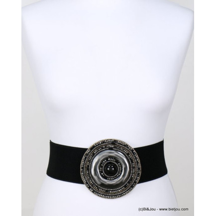 ceinture large élastique femme boucle ronde antique métal cristal 0618523
