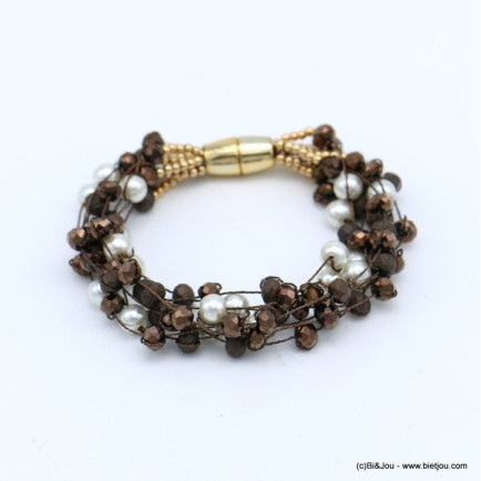 bracelet aimanté multi-brins cristal brillant mat imitation perle femme 0218562