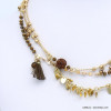 collier multi-rangs chaînes coeur métal cristal bille strass pompon tassel tissu femme 0118678 marron