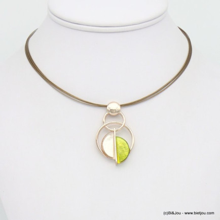 collier pendentif résine coloré métal câbles multi-brins femme 0119036