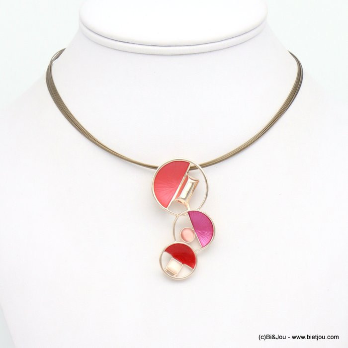 collier pendentif géométrique abstrait métal coloré verre câble multi-brins femme 0119048