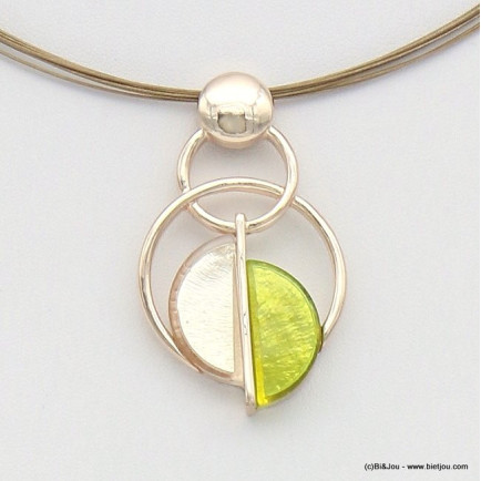 collier pendentif résine coloré métal câbles multi-brins femme 0119036 vert