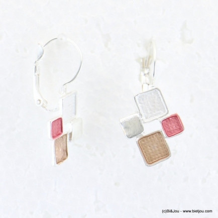 Parure collier et boucles d'oreilles avec multitude de carrés en métal de couleur pastel 0118037 rose