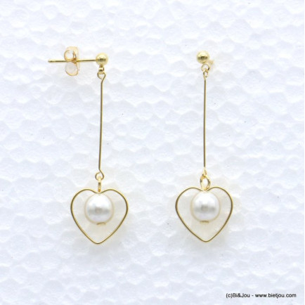 boucles d'oreilles coeur métal imitation perle 0319067
