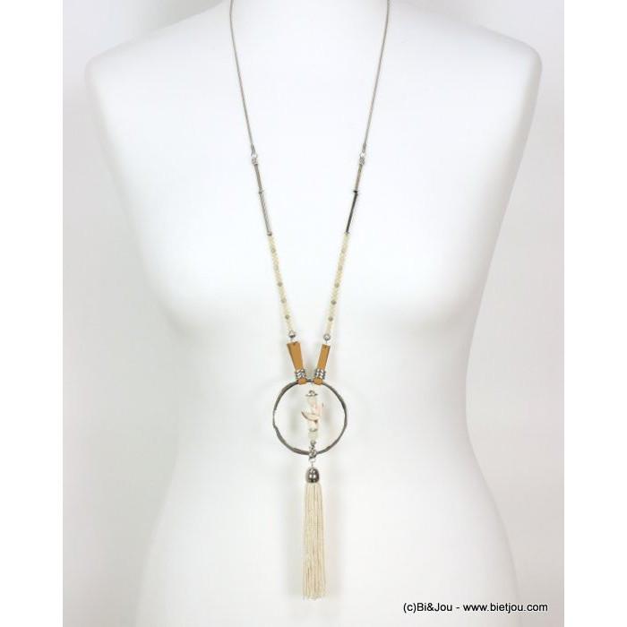 sautoir pendentif éclat de nacre cristal mat anneau métal pompon fil tissu 0119087 sautoir pendentif éclat de nacre cristal mat anneau métal pompon fil tissu 0119087