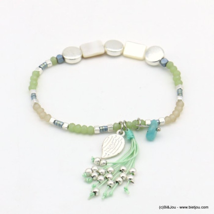 bracelet élastique cristal mat nacre feuille métal 0219011