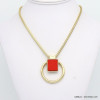collier court géométrique anneau métal carré bois femme 0119078