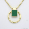 collier court géométrique anneau métal carré bois femme 0119078 vert