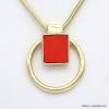 collier court géométrique anneau métal carré bois femme 0119078 rouge