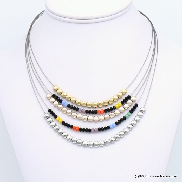 collier multi-rang pièces rondes métal cristal coloré cables fins 0119121 collier multi-rang pièces rondes métal cristal coloré cables fins 0119121