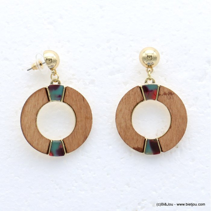 boucles d'oreilles ronde bois insert résine style écaille de tortue métal 0319055 boucles d'oreilles ronde bois insert résine style écaille de tortue métal 0319055