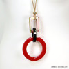 sautoir pendentif géométrique résine rayure coloré vintage 0119177 rouge bordeaux