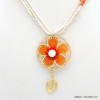 collier fleur crochet imitation perle pompon perles rocaille triple brin femme 0119030 rouge