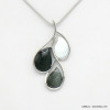 collier perles forme goutte résine colorée et anneaux métal 0119515 gris clair