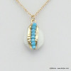 collier bijoux de plage coquillage cauri naturel perles cristal facettées 0119291 bleu turquoise