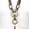 sautoir anneaux métal martelé simili cuir motif serpent pompon chaînette bicolore 0119522 marron