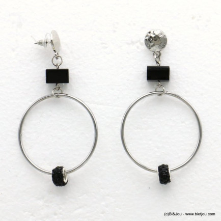 boucles d'oreilles XXL oversize anneau métal charm strass noir 0319607