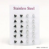 12 paires de puce d'oreilles triangle zirconium noir & transparent acier inoxydable 5mm 0319540