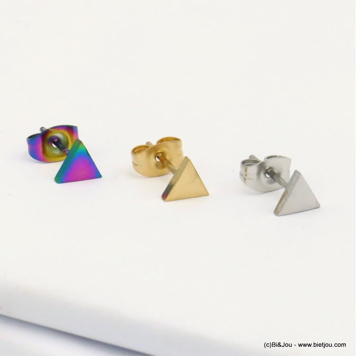 12 paires de puce d'oreilles triangle acier inoxydable 6mm 0319520 multi