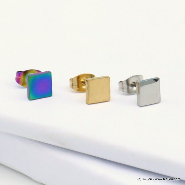 12 paires de puce d'oreilles carré acier inoxydable 6mm 0319521 multi