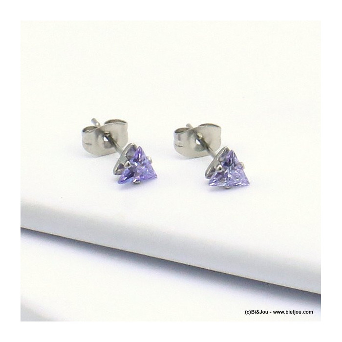 12 paires de puce d'oreilles triangle zirconium multicolore acier inoxydable 5mm 0319539 multi