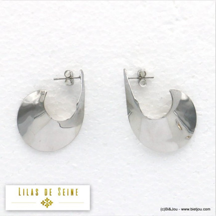 boucles d'oreilles contemporaine métal brillant 0319612 argenté