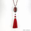 sautoir cristal pendentif oval serpent ou zèbre strass pompon fil 0119549 rouge bordeaux