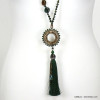sautoir cristal sequins métal pendentif anneau strass pompon fil 0119551 vert foncé sautoir cristal sequins métal pendentif anneau strass pompon fil 0119551 vert foncé