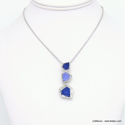 collier pendentif géométrique métal strass coloré 0120043