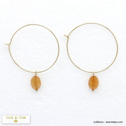 boucles d'oreilles créole acier inoxydable pierre naturelle 0320001