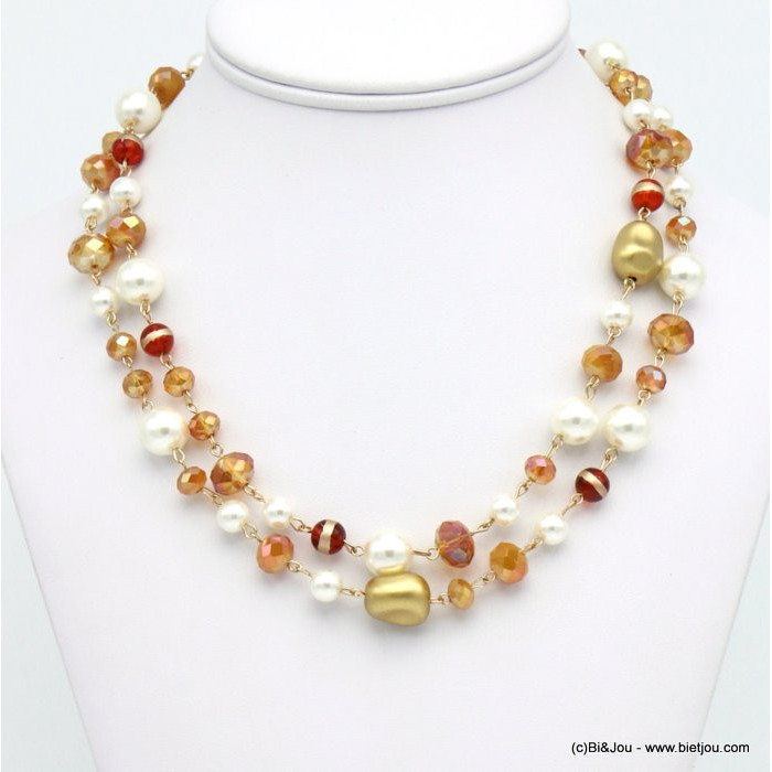 collier double-rangs imitation perle billes verre nuggets ccb cristal femme 0119666 collier double-rangs imitation perle billes verre nuggets ccb cristal femme 0119666