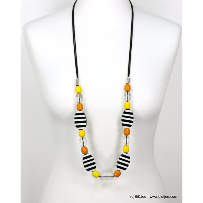 sautoir billes galets résine coloré cordons coton ciré femme 0120008 sautoir billes galets résine coloré cordons coton ciré femme 0120008