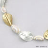 collier de plage éclats nacre et ovale métal ondulé femme 0120082 doré/argenté