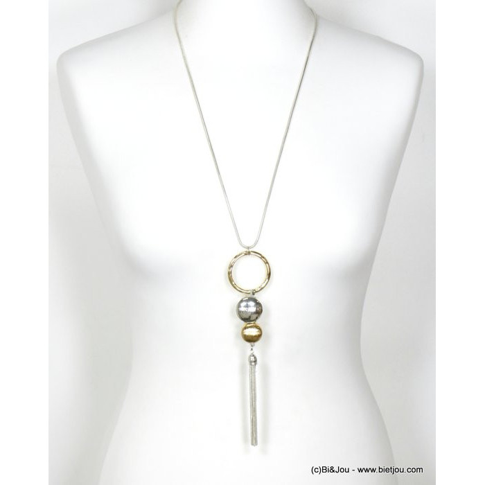 sautoir pendentif anneaux pièces métal tricolore femme 0119295
